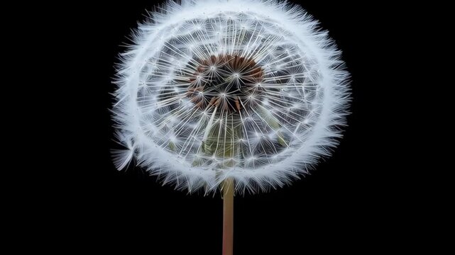 Dandelion Seed Head against Black Background in a Studio