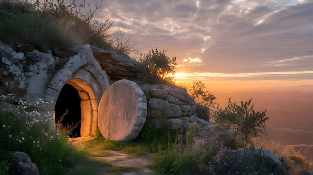 Hobbit s cozy home at sunset