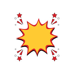 Colorful comic explosion burst shape with star elements, isolated on white background, pop art style illustration for promotion, announcement, sale, and attention grabbing design