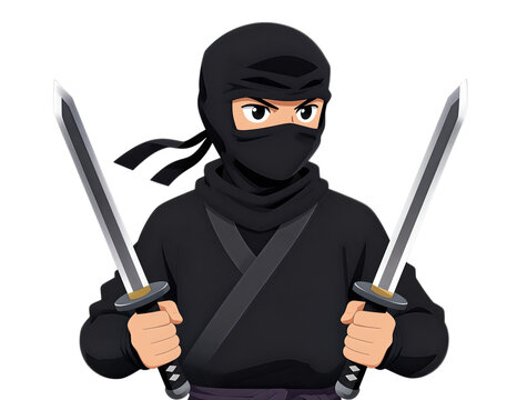 Cartoon ninja holding two swords