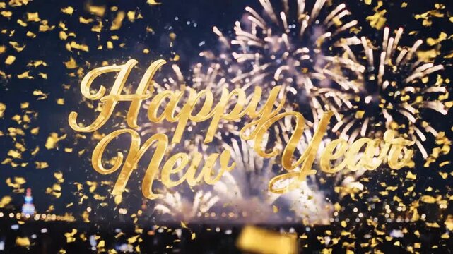 Celebratory Happy New Year fireworks scene