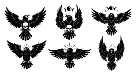 Black Ravens with Skulls Graphic Design.