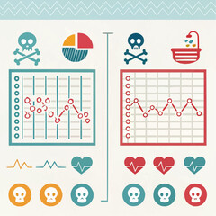 Birth rate vs death rate infographic with symbolic icons and clean vector layout
