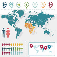 Regional population comparison infographic with map markers and icon‑based statistics
