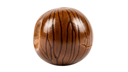 Brown tiger striped wooden egg with crack isolated on a transparent background