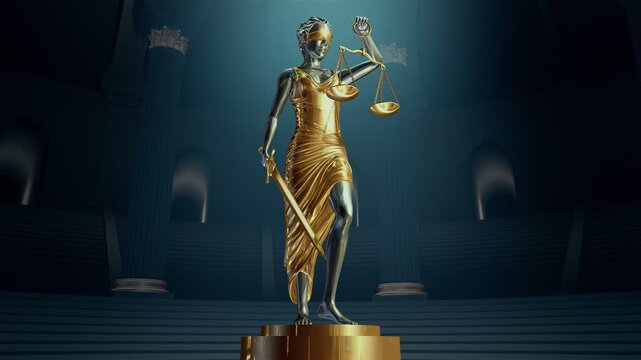 Statue of Lady Justice Themis with Sword and Scales