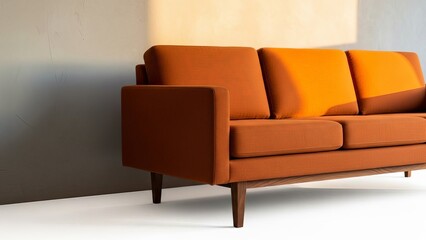 Mid Century Modern Orange Sofa with Wooden Legs