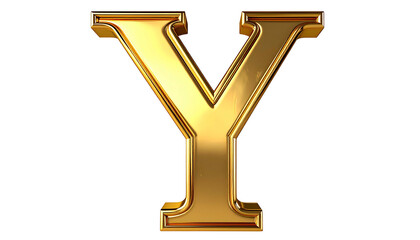 A 3D rendered, shiny gold letter "Y" against a stark black background. The metallic typography has beveling, giving depth and a reflective quality