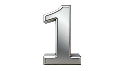 A 3D rendered silver metallic number one, set against a stark black background. It appears shiny, with edge highlights