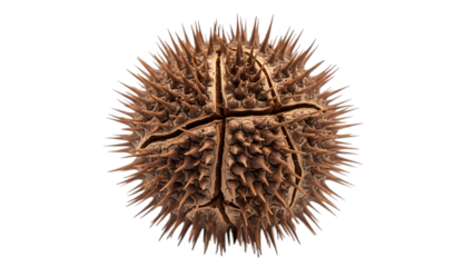 Brown sea urchin spines isolated on a transparent background marine animal
