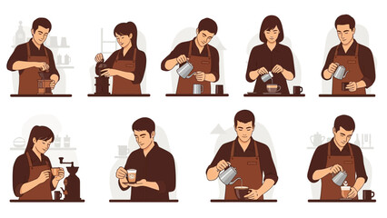 Step-by-step guide to preparing and pouring coffee in a modern cafe setting