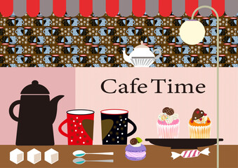 コーヒーやカフェのイラスト素材 レトロなパターン