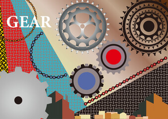 レトロなデザイン素材 工場地帯 ギア 