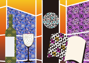 モダンパターン リビング 本とワイン デザイン素材