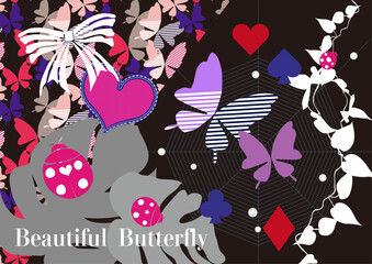 レトロデザイン素材　蝶のパターン てんとう虫