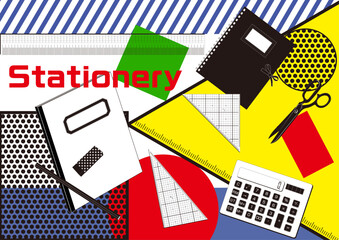ステーショナリーのイラスト  文房具  ノート 物差し