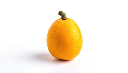 Close-up of a Bright Yellow Loquat Fruit on White Background.