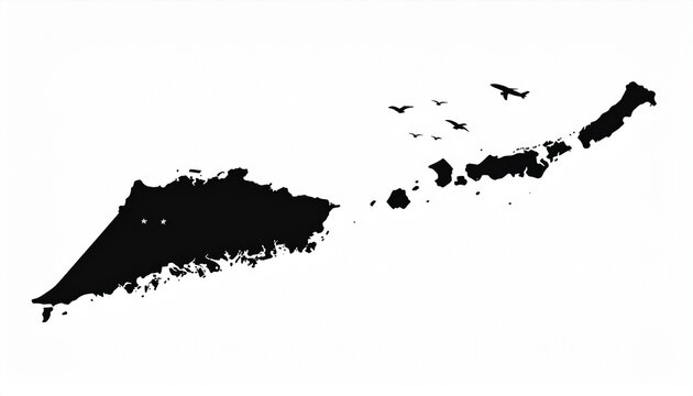 Black and white illustration of an island chain, isolated on white background.