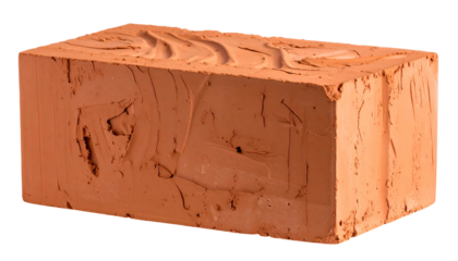 A close-up studio shot of a single, solid red-orange brick isolated on a black background, with visible texture