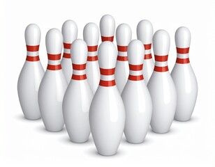 Bowling Pins Arranged in a Triangle Formation, Ready for the Game.