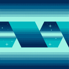 Light Beam with Abstract Space Ribbon on the Horizon, Dithered Gradient, Blue Hue Halftone Pixel art Styled Illustration
