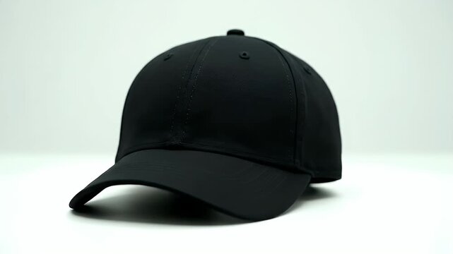 Black Baseball Cap with Perforated Detail on White Background Studio Lighting