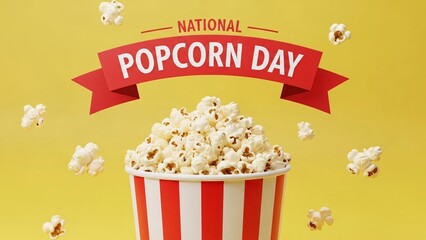 National popcorn day celebration with a large bucket of freshly popped popcorn
