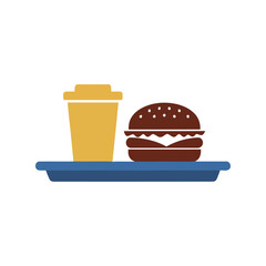 Delicious Fast Food Vector with Hamburger and Coffee Cup on a Tray for Restaurant and Cafe Designs
