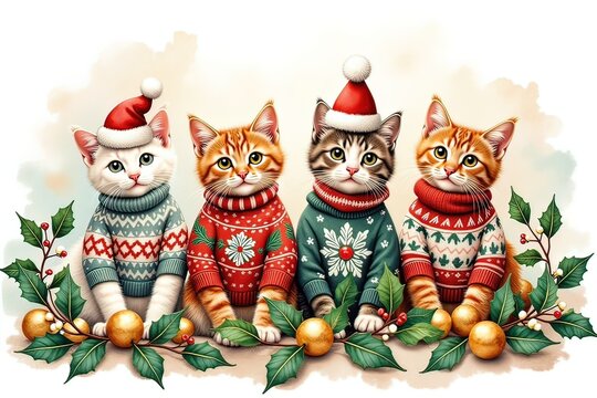Ai 4 gatti con un maglione a tema natalizio 02