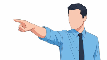 Man in Blue Shirt and Tie Pointing to the Left.