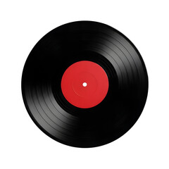 Vinyl record with red label isolated on transparent background