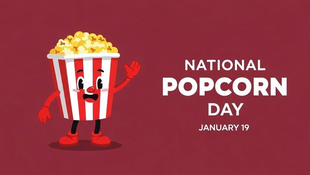 National popcorn day celebration with cartoon popcorn character