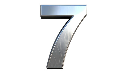 A shiny, metallic "7" floats against a stark black background. The number appears three-dimensional, reflecting light and texture