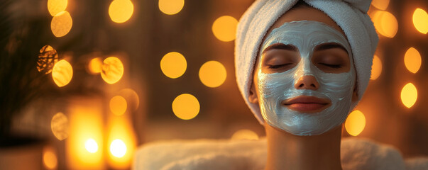 Woman with Facial Mask Resting in Spa Ambiance