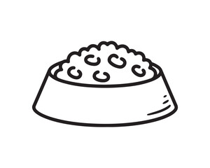 Doodle Outline Icon of Pet Food Bowl with Kibble - Hand Drawn Style