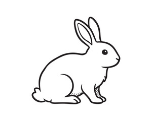 Simple Black and White Line Art Drawing of a Sitting Rabbit or Bunny