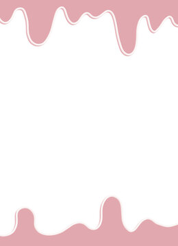 Pastel pink dripping liquid border background. Melting sweet icing or paint frame on white.