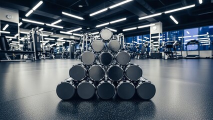 Stacked Dumbbells in a Modern Gym Setting