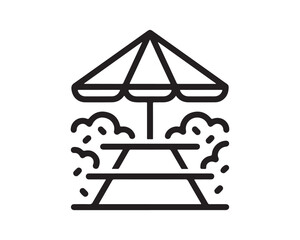 Outdoor Picnic Table and Parasol Outline Vector Illustration © Picture Paradise