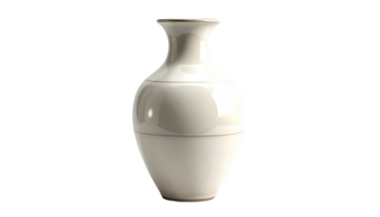 A classical, elegant cream-colored vase, with subtle textures and a refined neck, against a stark black background