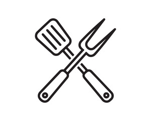 Barbecue Tools Icon: Crossed Grilling Spatula and Meat Fork Outline Vector