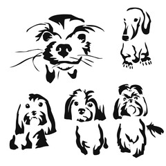 Vector drawing of a dog. Black and white gestalt design of a funny pet. Little doggy. Cute animal illustration. Postcard for International Dog Day. Drawing of an animal in the Gestalt style.	

