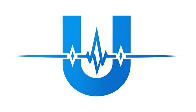Stylized blue "U" with a heartbeat waveform overlay. Sleek & modern, with a gradient. Isolated on white background - Powered by Adobe