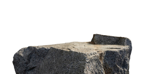 Rock stone with natural platform isolated on white background.Rough textured granite slab pedestal podium for product display,Sea stone nature mockup with light shadow for cosmetic,clipping path