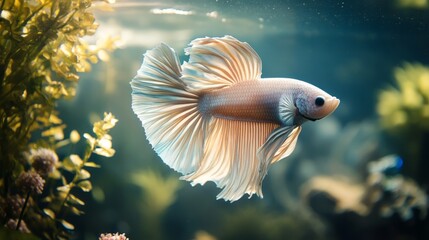 In a serene aquatic environment, colorful betta fish swim underwater, showcasing their vibrant hues adding beauty to this peaceful habitat, which is perfect for any aquaculture enthusiast or hobbyist