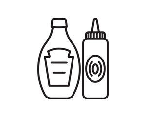 Ketchup and Mustard Sauce Bottles Icon - Condiments Line Art Illustration