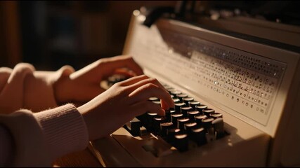 Hand typing on vintage typewriter in warm nostalgic setting, closeup of retro keyboard and tactile keys, creative writing technology for special education support and tactile learning inspiration - Powered by Adobe