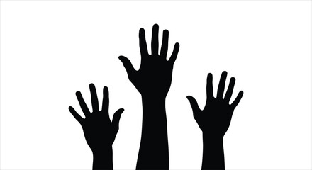 Silhouetted Hands Reaching Upward Against White Background Representing Community Engagement and Participation