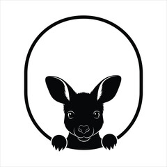 Silhouette of a cute kangaroo peering through a circular frame
