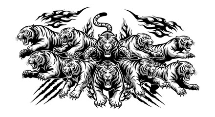 Tigers and Dragon Illustration Design.